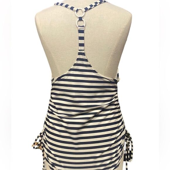 Kona Sol Navy + White Stripe V Neck Side Cinch One Piece Swimsuit Large - Picture 6 of 9